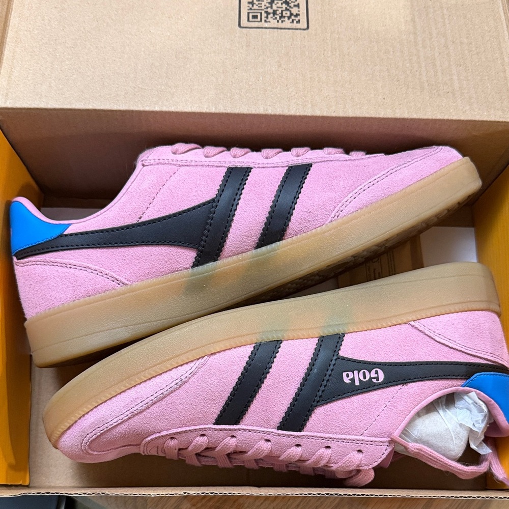 Gola Viper Pink Suede Sneakers with Black Stripes